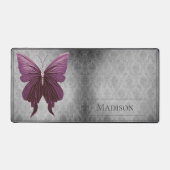 Magenta Jeweled Butterfly Damask Bureaumat (Voorkant)