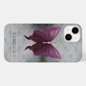 Magenta Jeweled Butterfly Damask Case-Mate iPhone Case (Achterkant (horizontaal))
