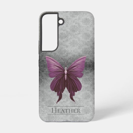 Magenta Jeweled Butterfly Damask Samsung Galaxy Hoesje (Achterkant)