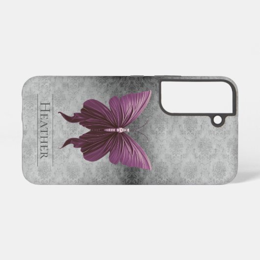 Magenta Jeweled Butterfly Damask Samsung Galaxy Hoesje (Achterkant horizontaal)