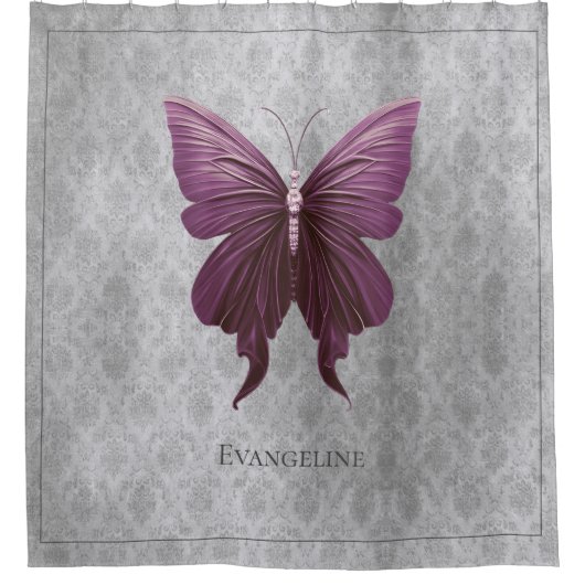 Magenta Jeweled Butterfly Douchegordijn (Voorkant)