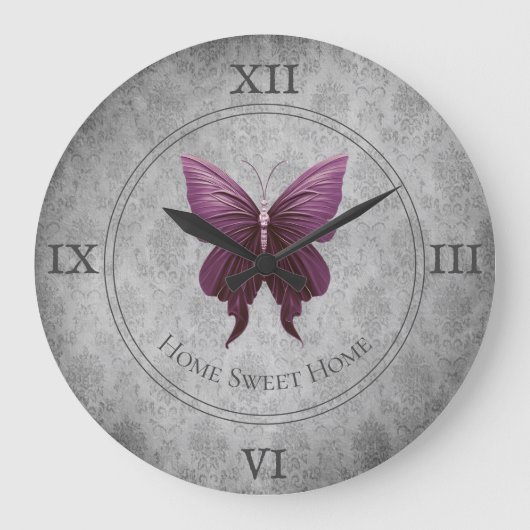 Magenta Jeweled Butterfly Grote Klok (Voorkant)