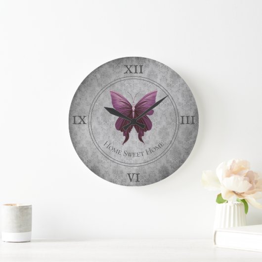 Magenta Jeweled Butterfly Grote Klok (Huis)