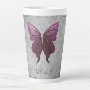 Magenta Jeweled Butterfly Latte Mok