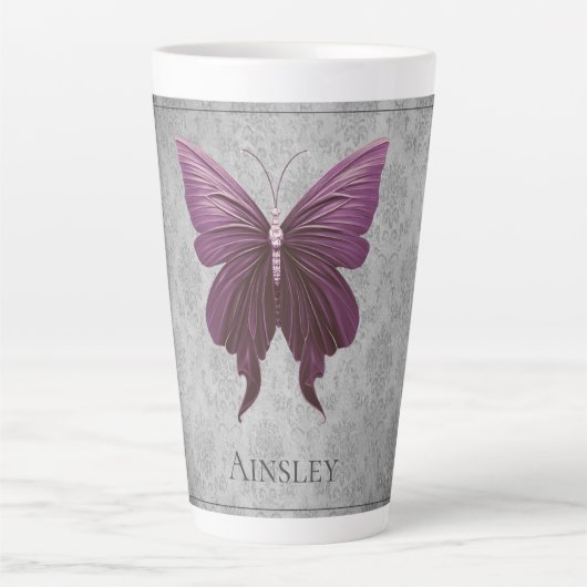Magenta Jeweled Butterfly Latte Mok (Voorkant)