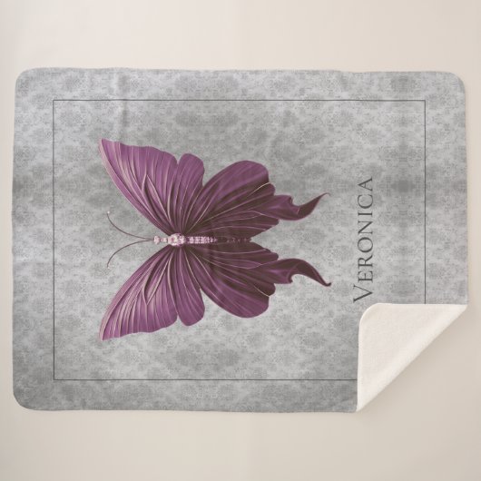 Magenta Jeweled Butterfly Sherpa Deken (Voorkant (horizontaal))