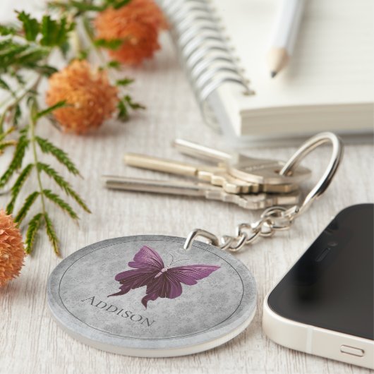 Magenta Jeweled Butterfly Sleutelhanger (Voorkant Rechts)