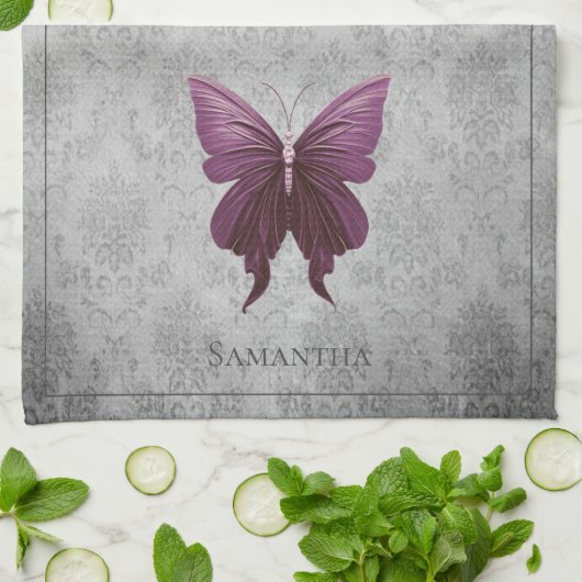 Magenta Jeweled Butterfly Theedoek (Gevouwen)