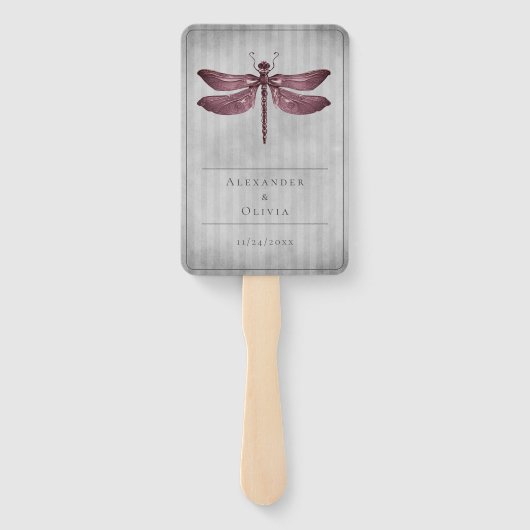 Magenta Jeweled Dragonfly bruiloft gunst Handwaaier (Achterkant)