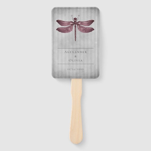 Magenta Jeweled Dragonfly bruiloft gunst Handwaaier (Voorkant)