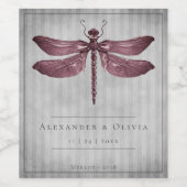 Magenta Jeweled Dragonfly bruiloft Wijn Etiket (Enkel label)