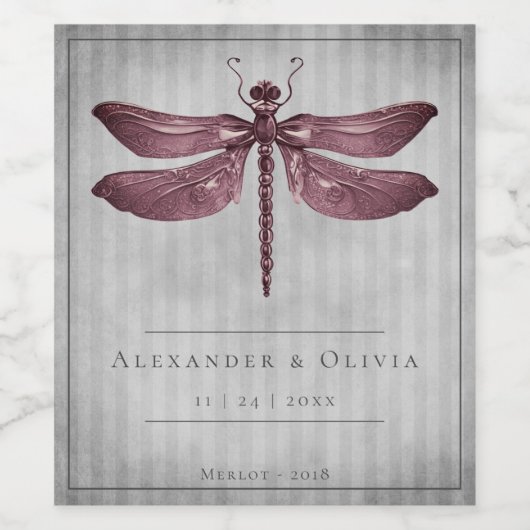 Magenta Jeweled Dragonfly bruiloft Wijn Etiket (Enkel label)