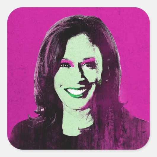 Magenta Kamala Harris Pop Art Vierkante Sticker (Voorkant)