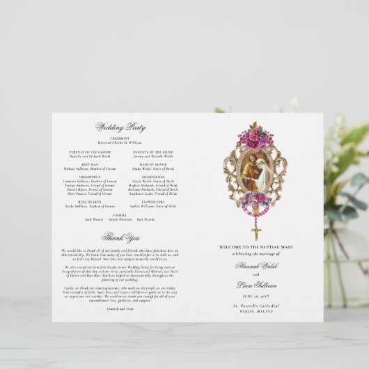 Magenta Katholiek Huwelijksmis Ceremonieboekje (Staand voorkant)