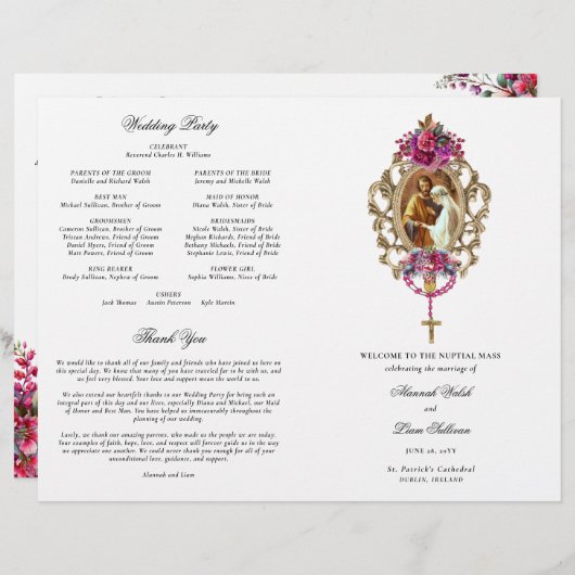 Magenta Katholiek Huwelijksmis Ceremonieboekje (Voorkant / Achterkant)