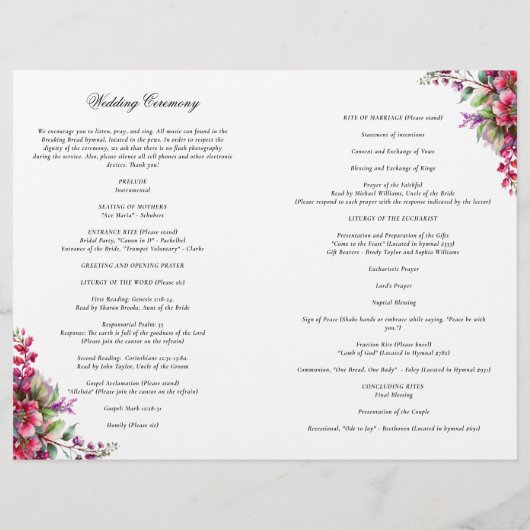 magenta katholieke bruiloft mis ceremonie programm (Achterkant)