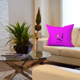 Magenta klassieke waterverf monogram gooien kussen