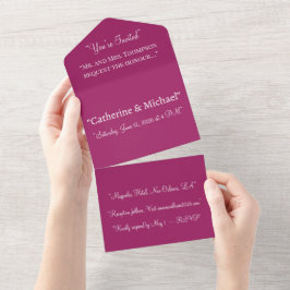 Magenta Kleurblok Trouwuitnodiging – Modern All In One Uitnodiging