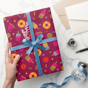 Magenta kleurrijk zomer ijsje patroon cadeaupapier