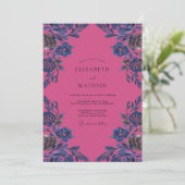 Magenta Kobalt Bloeiende Bruiloft Kaart (Staand voorkant)
