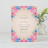 Magenta Kobalt Ranunculus Eucalyptus Bruiloft Kaart (Staand voorkant)