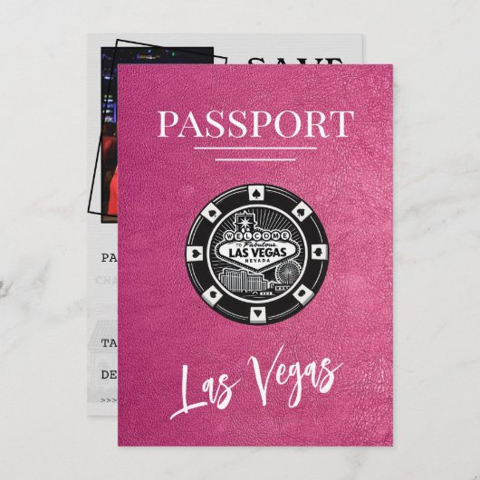 Magenta Las Vegas Passport Bewaar de datum Save The Date (Voorkant / Achterkant)