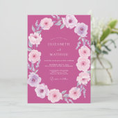 Magenta Lavendel Ranunculus Eucalyptus Bruiloft Kaart (Staand voorkant)