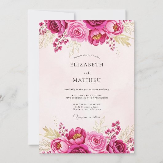 Magenta Lavish Spring Wedding Kaart (Voorkant)