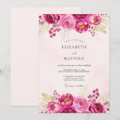 Magenta Lavish Spring Wedding Kaart (Voorkant / Achterkant)