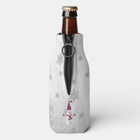 Magenta Leuke Sneeuwman Fles Koeler (Fles Achterkant)