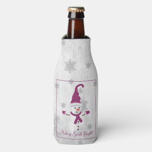 Magenta Leuke Sneeuwman Fles Koeler (Fles Voorkant)