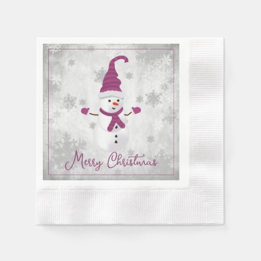Magenta Leuke Sneeuwman Papier Servet (Voorkant)