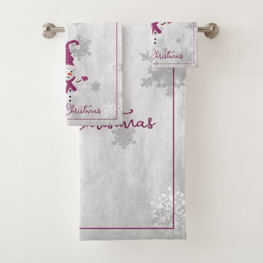 Magenta Leuke Sneeuwman Vakantie Handdoek Set (Insitu)