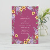 Magenta Levendig Botanisch Huwelijk Kaart (Staand voorkant)