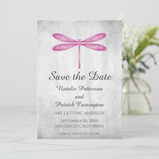 Magenta Libel Save the Date Uitnodiging (Staand voorkant)