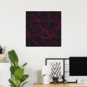 Magenta Lijnkunst op Zwart  Poster (Thuiskantoor)