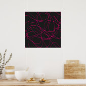 Magenta Lijnkunst op Zwart  Poster (Keuken)