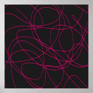 Magenta Lijnkunst op Zwart Poster