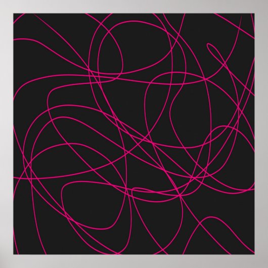 Magenta Lijnkunst op Zwart  Poster (Voorkant)