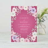 Magenta Lila Ranunculus Eucalyptus Bruiloft Kaart (Staand voorkant)
