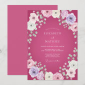 Magenta Lila Ranunculus Eucalyptus Bruiloft Kaart (Voorkant / Achterkant)