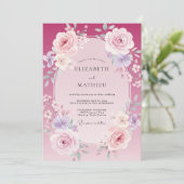 Magenta Lila Roze Bruiloft Kaart (Staand voorkant)