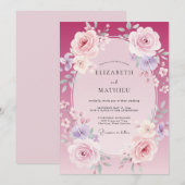 Magenta Lila Roze Bruiloft Kaart (Voorkant / Achterkant)