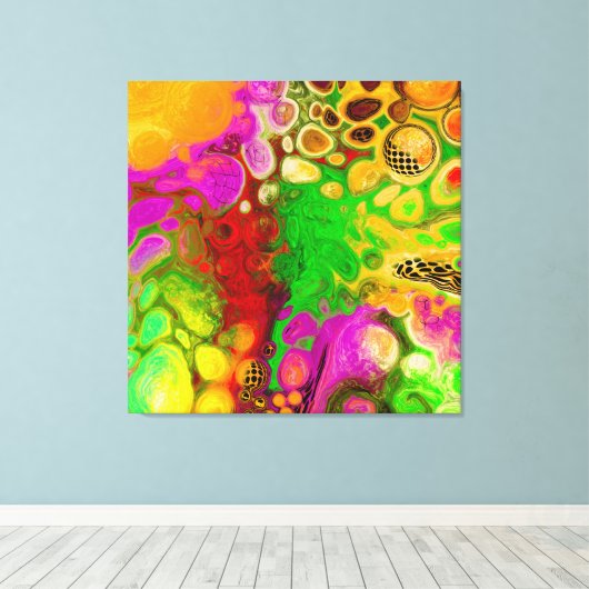 Magenta, Lime Green, Black Yellow abstract art Canvas Afdruk (Insitu (Houten vloer))