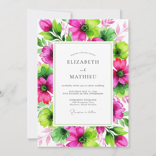 Magenta Lime Vivid Botanical Wedding Kaart (Voorkant)