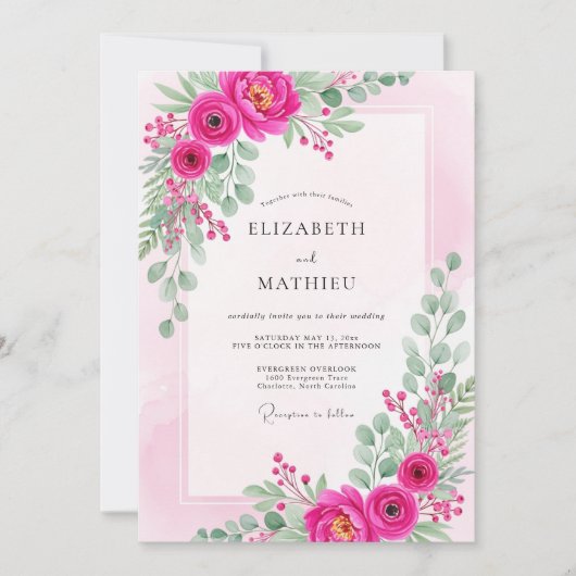 Magenta Lively Spring Wedding Kaart (Voorkant)