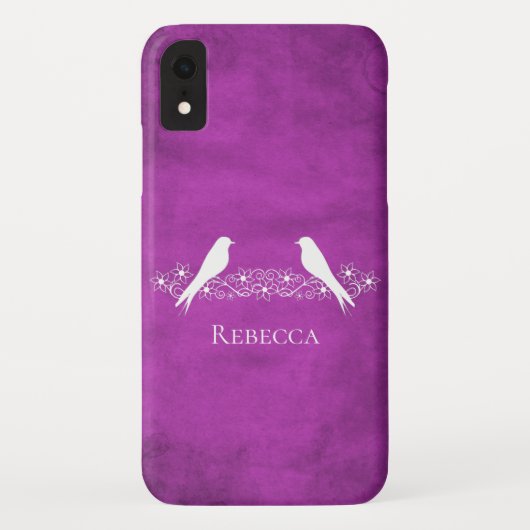 Magenta Lovebird Floral Vine iPhone Case (Achterkant)
