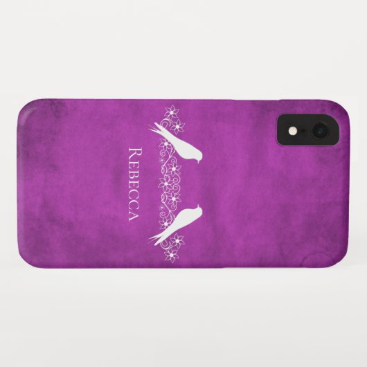 Magenta Lovebird Floral Vine iPhone Case (Achterkant (horizontaal))