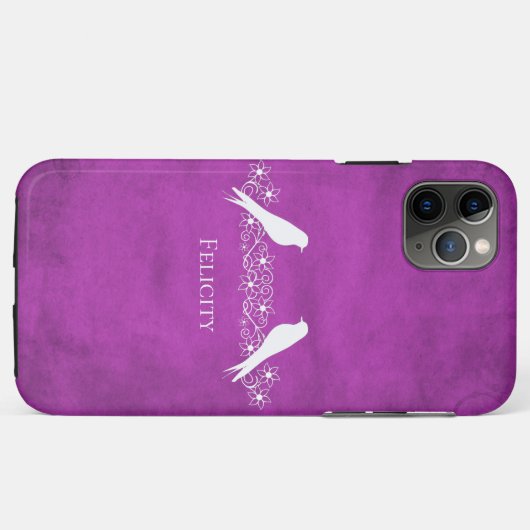 Magenta Lovebird Floral Vine iPhone Case (Achterkant (horizontaal))