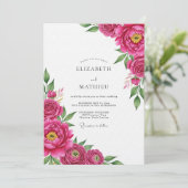Magenta Lush Painterly Bloom Wedding Kaart (Staand voorkant)